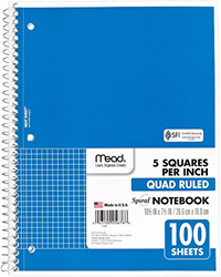 Mead Quad Ruled Spiral Notebook 100 Sheets